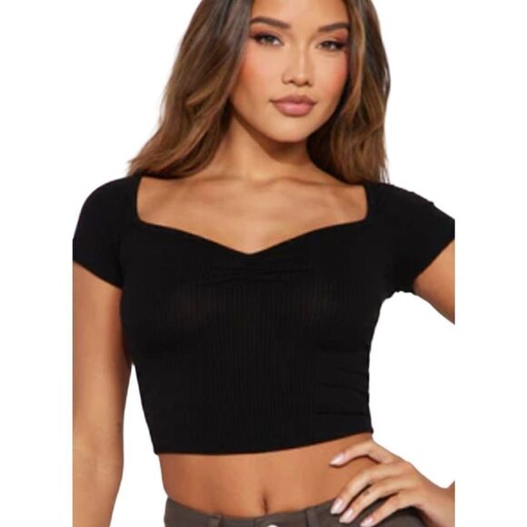 LNA women’s black seabra black, ribbed, corset style crop top size large ￼ - Picture 1 of 8